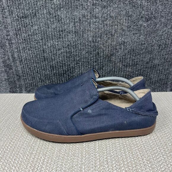 Olukai Nohea Twill Canvas Slip On Loafers Casual Navy Blue Gum Sole Mens 11.5 main image 5